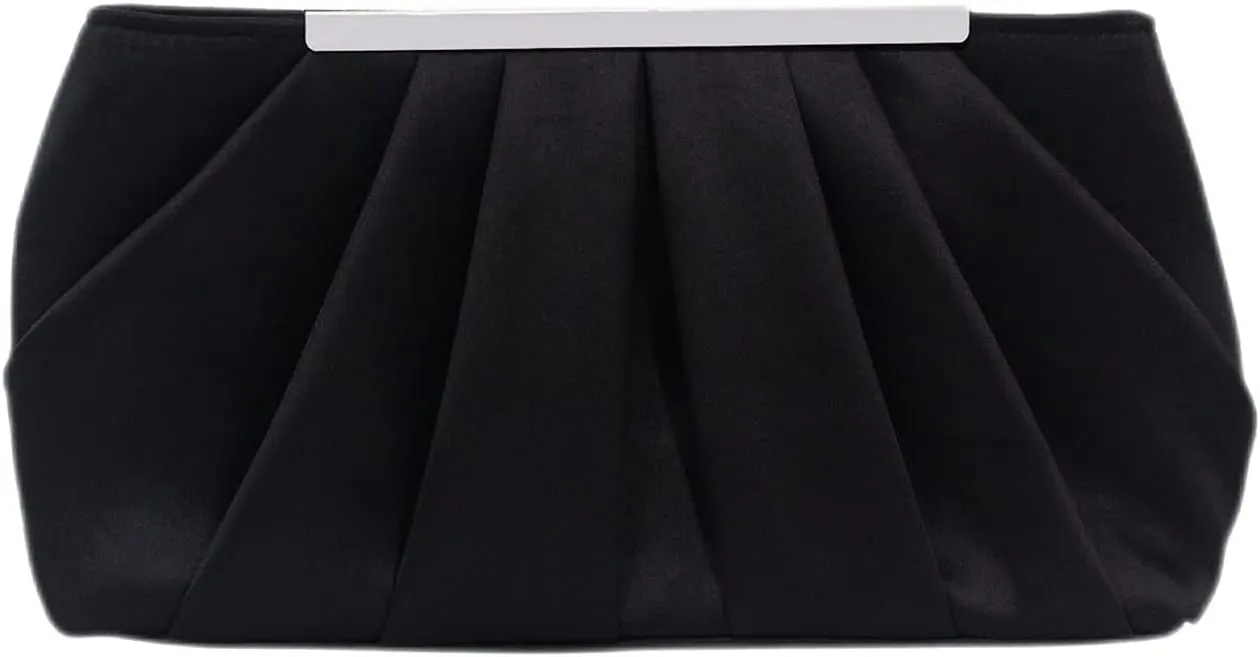 Evening Bag for Women Elegant Pleated Satin Clutch Purses Classy Handbag with Detachable Chain for Wedding Party Prom