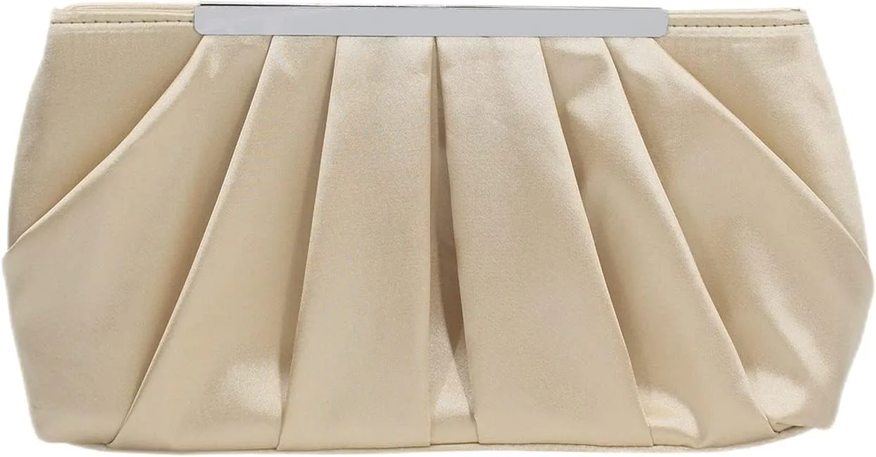 Evening Bag for Women Elegant Pleated Satin Clutch Purses Classy Handbag with Detachable Chain for Wedding Party Prom