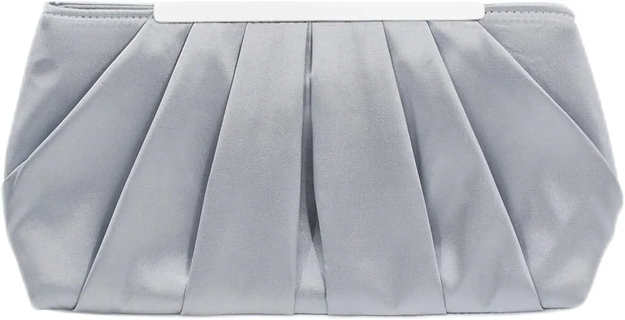 Evening Bag for Women Elegant Pleated Satin Clutch Purses Classy Handbag with Detachable Chain for Wedding Party Prom