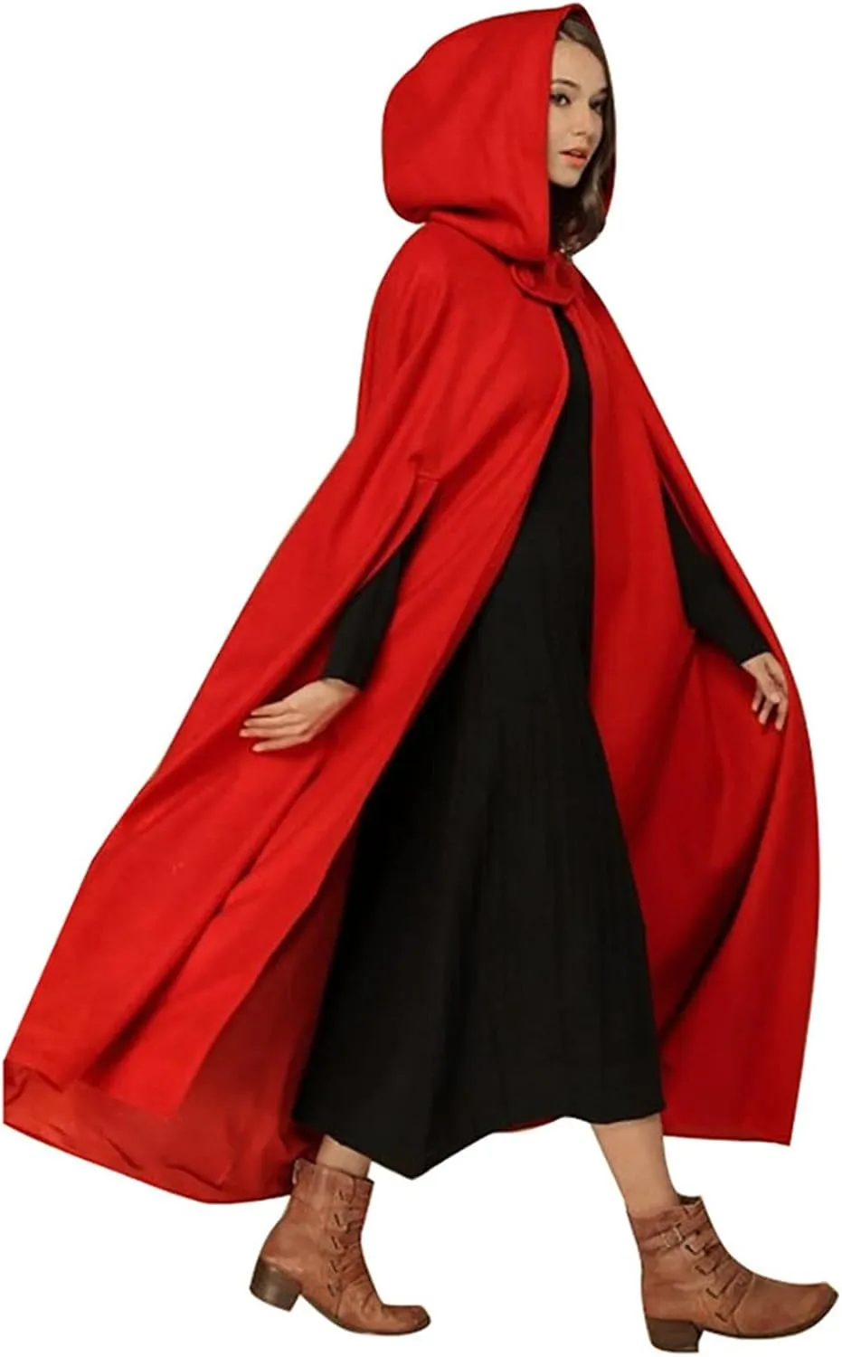 Fashion Hooded Trench Coat Cloak Halloween Costumes Woman 2025 Solid Split Woolen Outerwear Long Hoodies