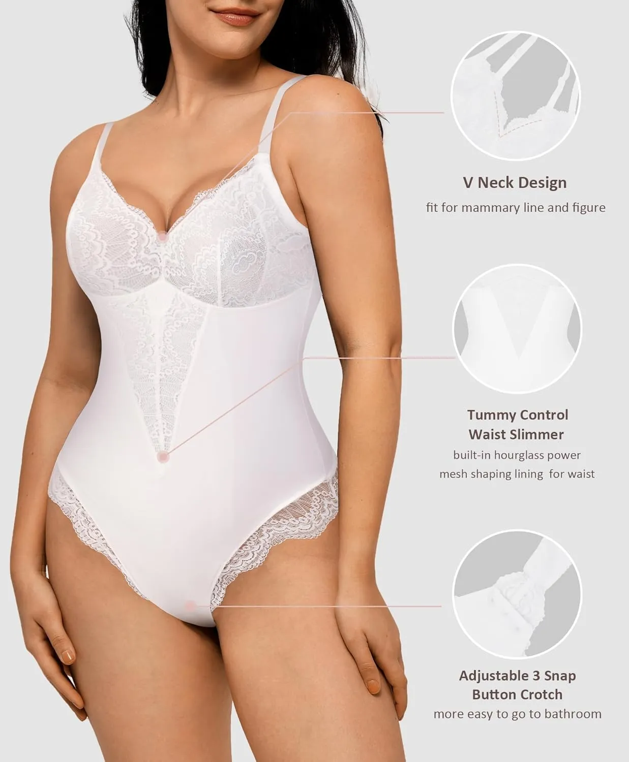 FeelinGirl Lace Shapewear Bodysuit for Women Tummy Control Body Suits V Neck Corset Shapewear Thong Slimming Body Shaper