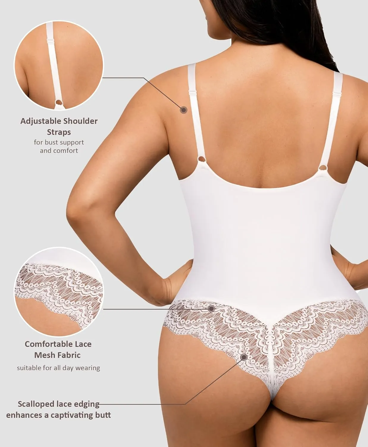 FeelinGirl Lace Shapewear Bodysuit for Women Tummy Control Body Suits V Neck Corset Shapewear Thong Slimming Body Shaper