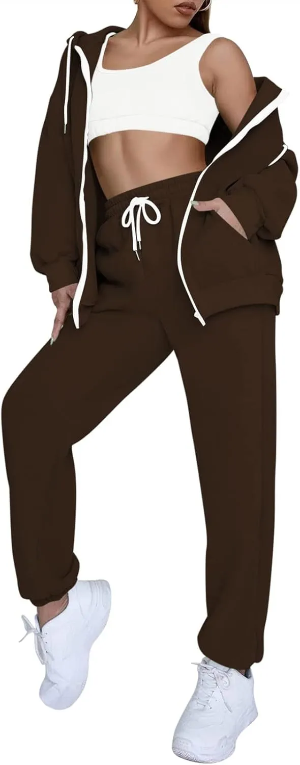 Fixmatti Womens Tracksuit Zip Up Hoodie Sweatsuits 2 Pieces Jogger Sets with Pockets