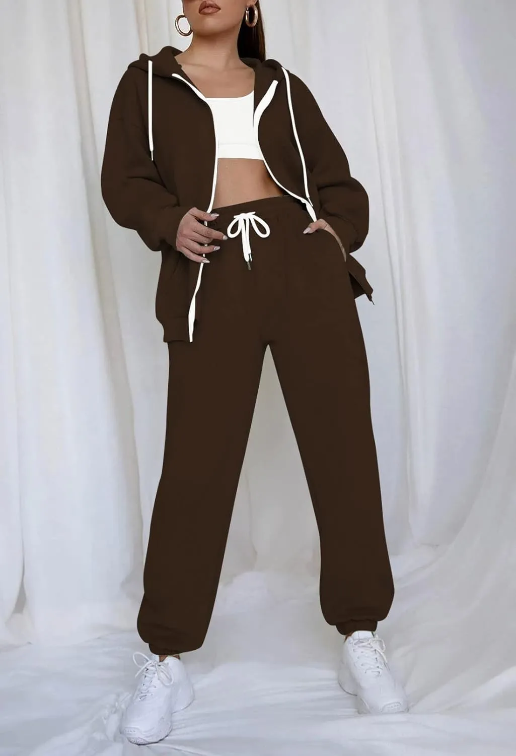 Fixmatti Womens Tracksuit Zip Up Hoodie Sweatsuits 2 Pieces Jogger Sets with Pockets