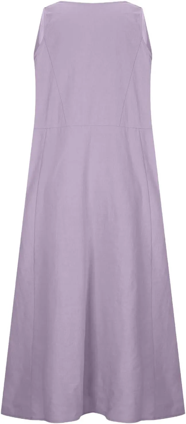 hlysgo Summer Dresses for Women 2024 Vacation Trendy Cotton Linen Beach Sundress with Pockets Casual Sleeveless Flowy Dress