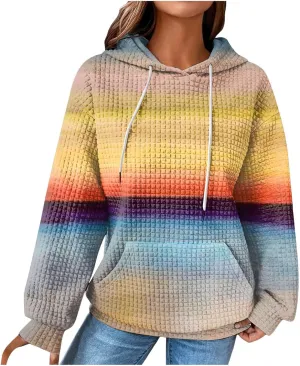 Hoodies for Women Waffle Knit Cute Hoodies Drawstring Pullover Sweatshirts Fashion Casual Sweaters Comfy Fall Clothes Outfits