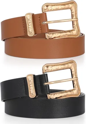 JASGOOD Plus Size Women's Leather Belt for Jeans Pants, Fashion Ladies Waist Belt with Gold Buckle