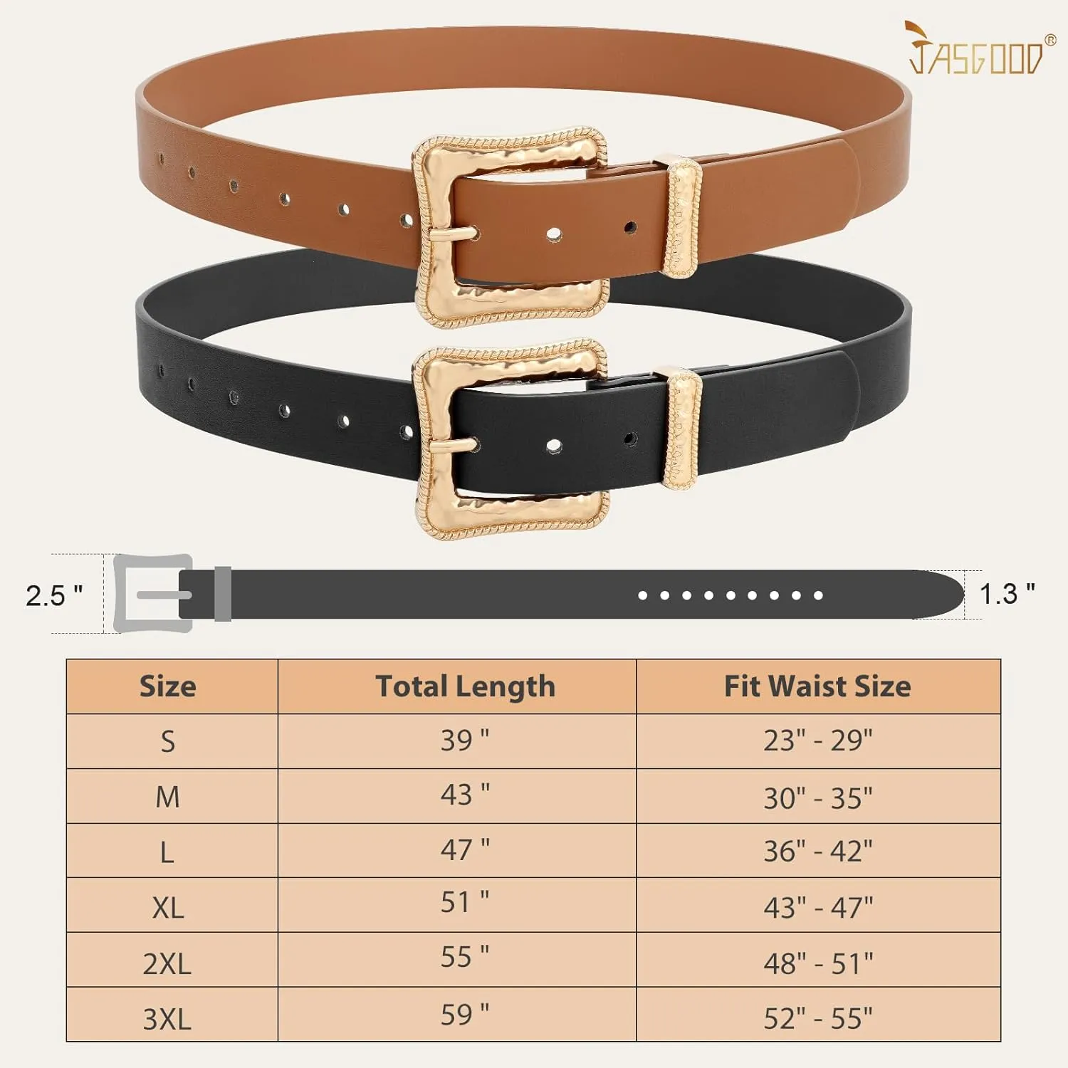 JASGOOD Plus Size Women's Leather Belt for Jeans Pants, Fashion Ladies Waist Belt with Gold Buckle
