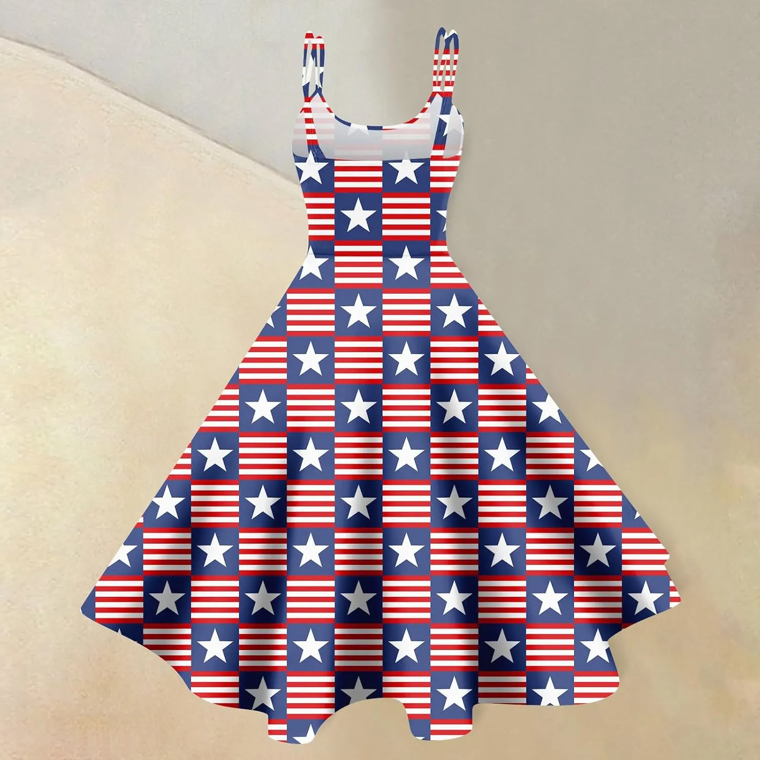 July 4 Dress Women Midi Red White and Blue Dresses Sleeveless Patriotic Dress Holiday Festival Dresses S,M,L,XL,XXL