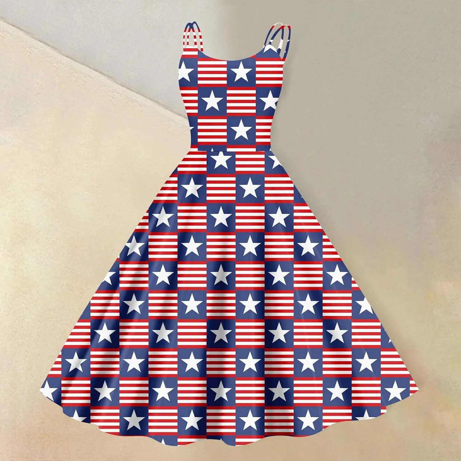 July 4 Dress Women Midi Red White and Blue Dresses Sleeveless Patriotic Dress Holiday Festival Dresses S,M,L,XL,XXL