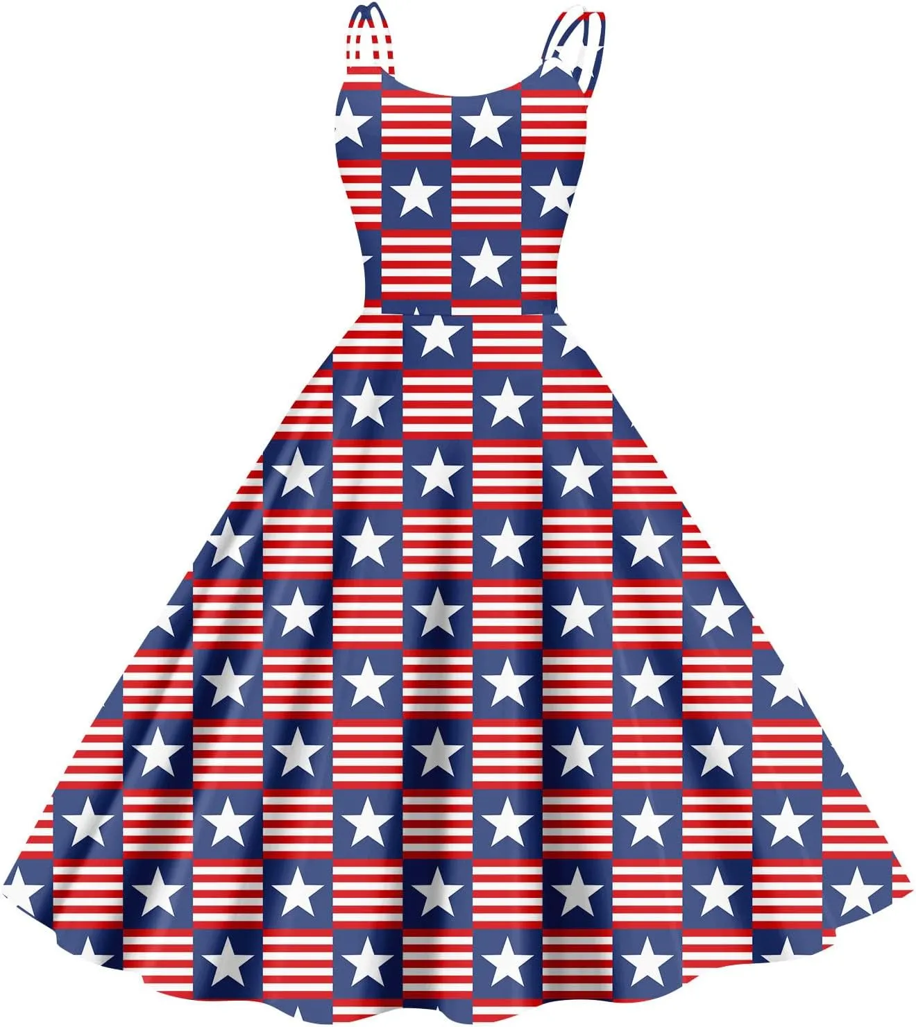 July 4 Dress Women Midi Red White and Blue Dresses Sleeveless Patriotic Dress Holiday Festival Dresses S,M,L,XL,XXL