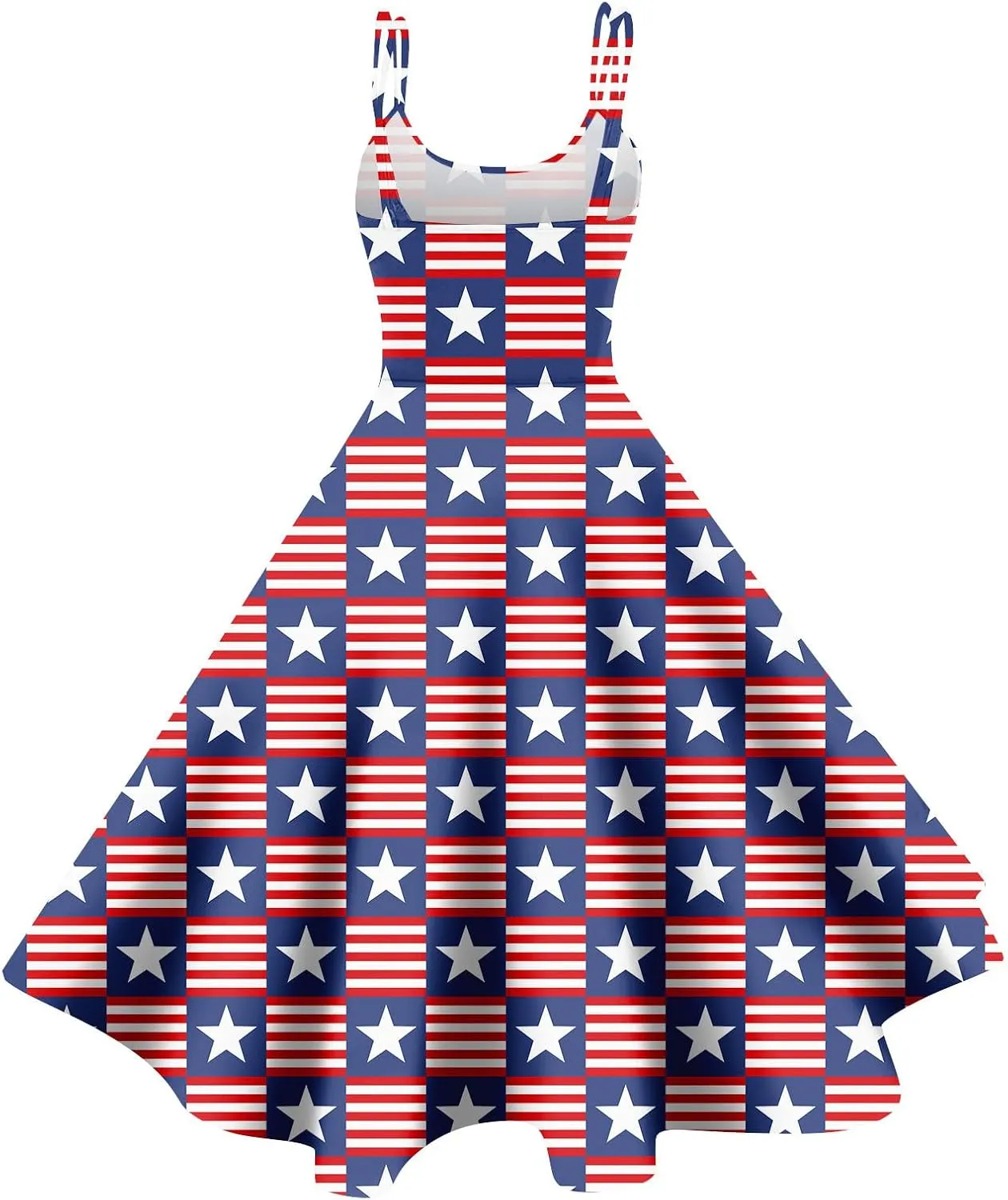 July 4 Dress Women Midi Red White and Blue Dresses Sleeveless Patriotic Dress Holiday Festival Dresses S,M,L,XL,XXL