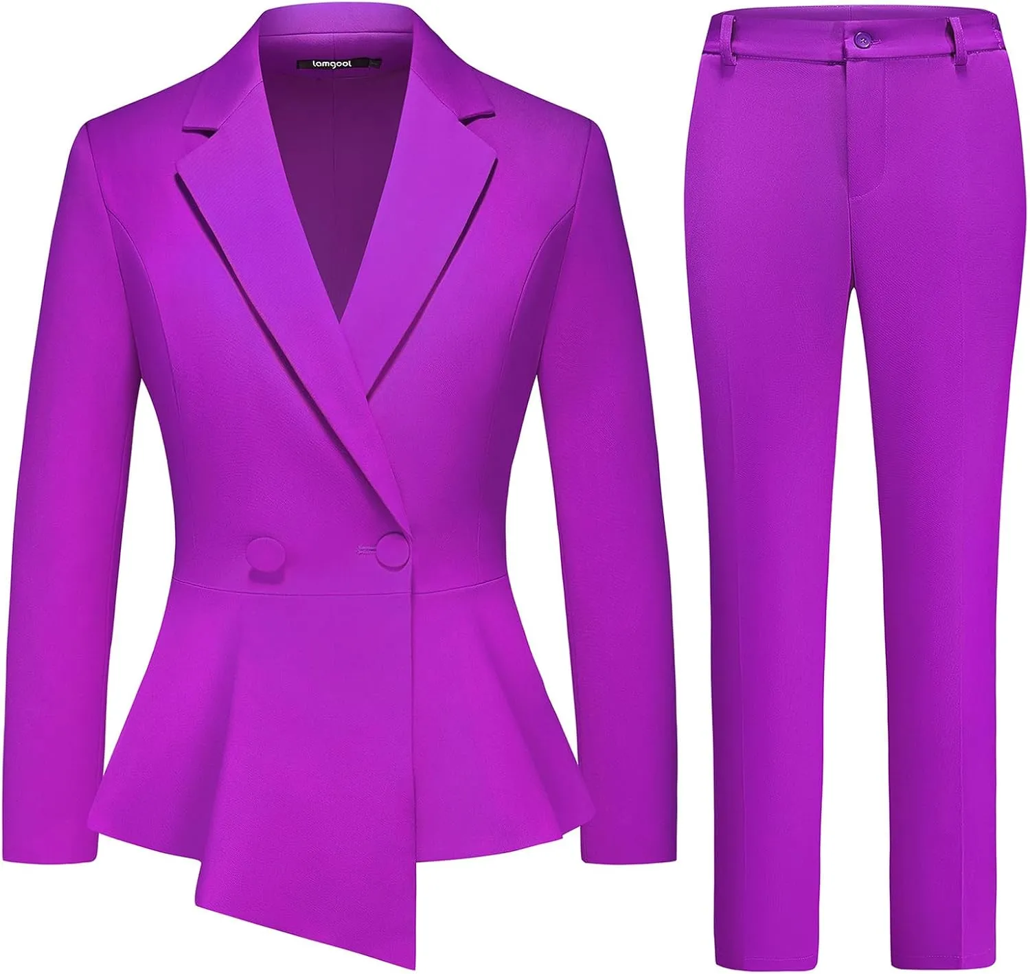 Lamgool Women's Suit Outfits Set 2 Piece Ruffle Blazer with Pants Suit Set Long Sleeve Business Casual