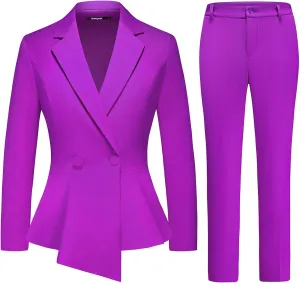 Lamgool Women's Suit Outfits Set 2 Piece Ruffle Blazer with Pants Suit Set Long Sleeve Business Casual