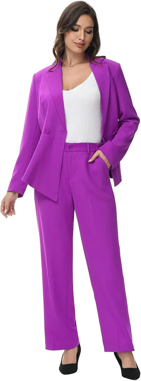 Lamgool Women's Suit Outfits Set 2 Piece Ruffle Blazer with Pants Suit Set Long Sleeve Business Casual