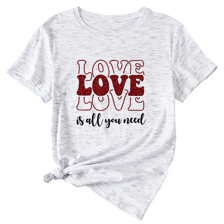 Love Love Love Letter Casual Crewneck Short Sleeve Tshirt