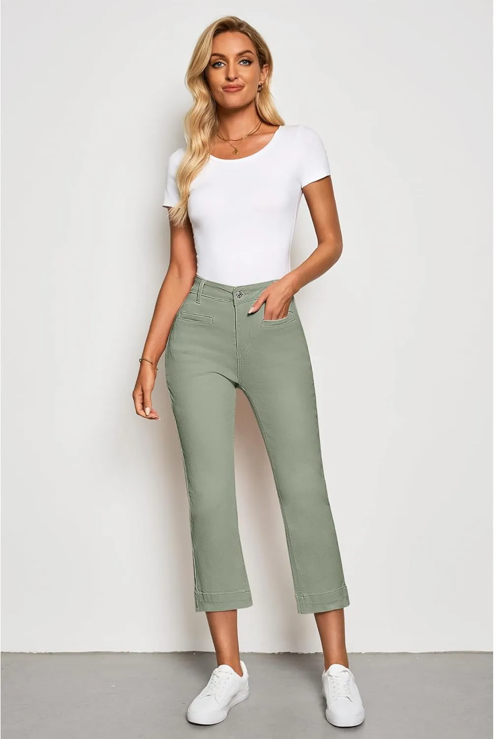luvamia Capri Jeans for Women High Waisted Slim Straight Stretchy Denim Capris Pants Welt Pockets Casual Cropped Jeans