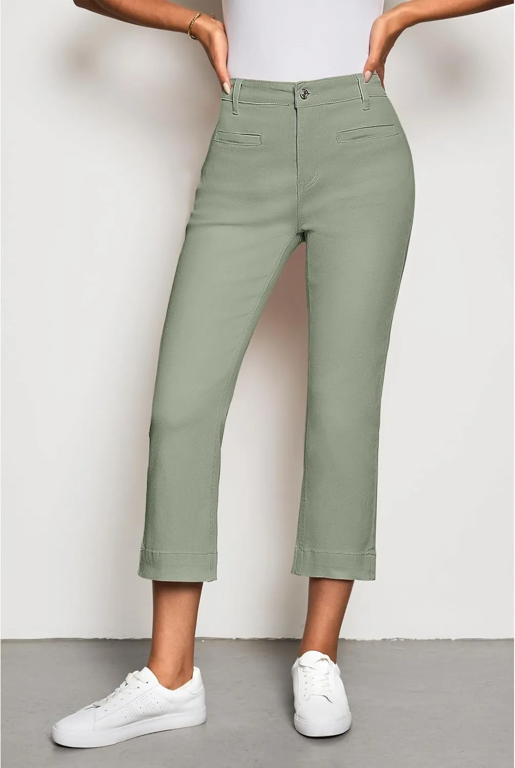 luvamia Capri Jeans for Women High Waisted Slim Straight Stretchy Denim Capris Pants Welt Pockets Casual Cropped Jeans