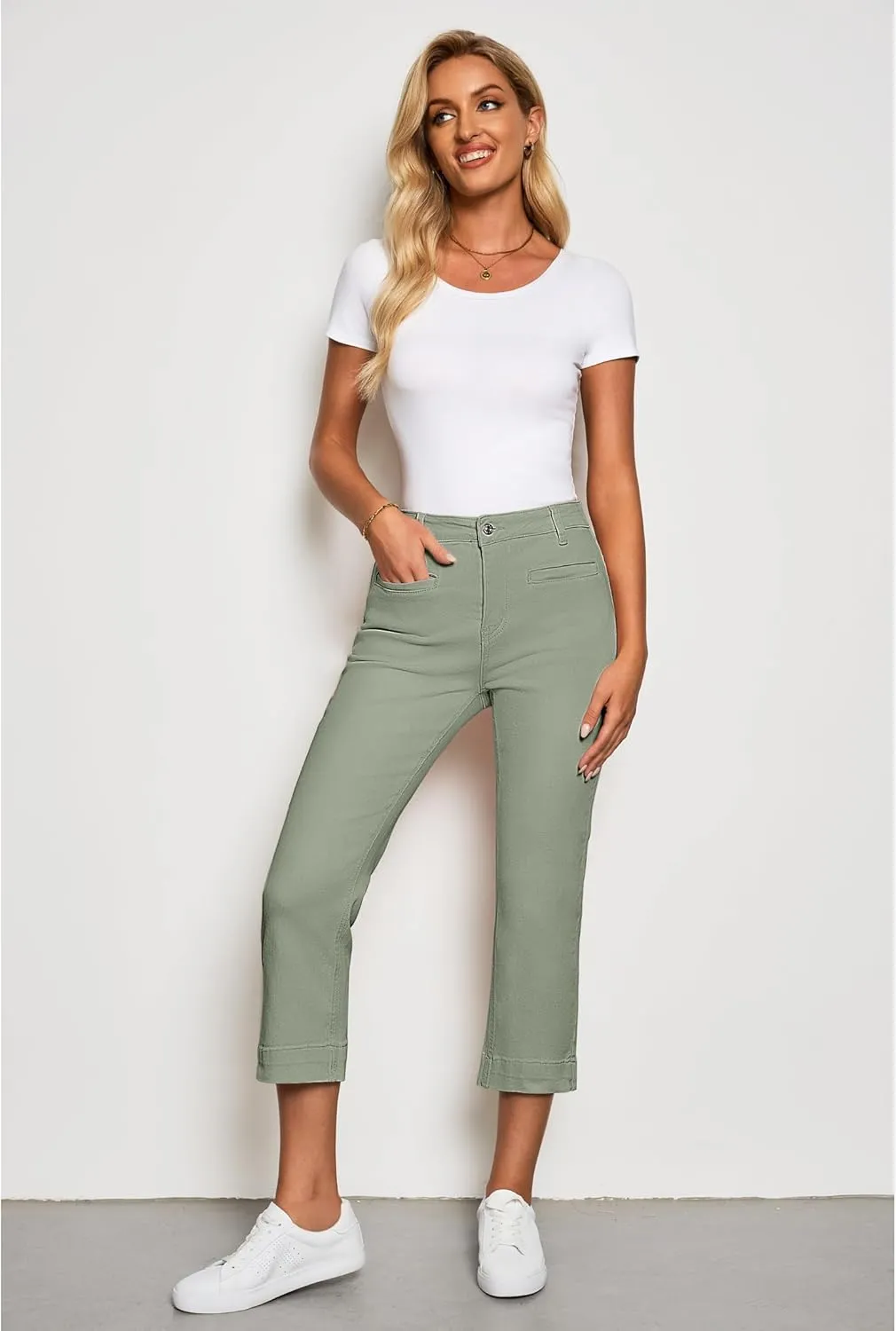 luvamia Capri Jeans for Women High Waisted Slim Straight Stretchy Denim Capris Pants Welt Pockets Casual Cropped Jeans