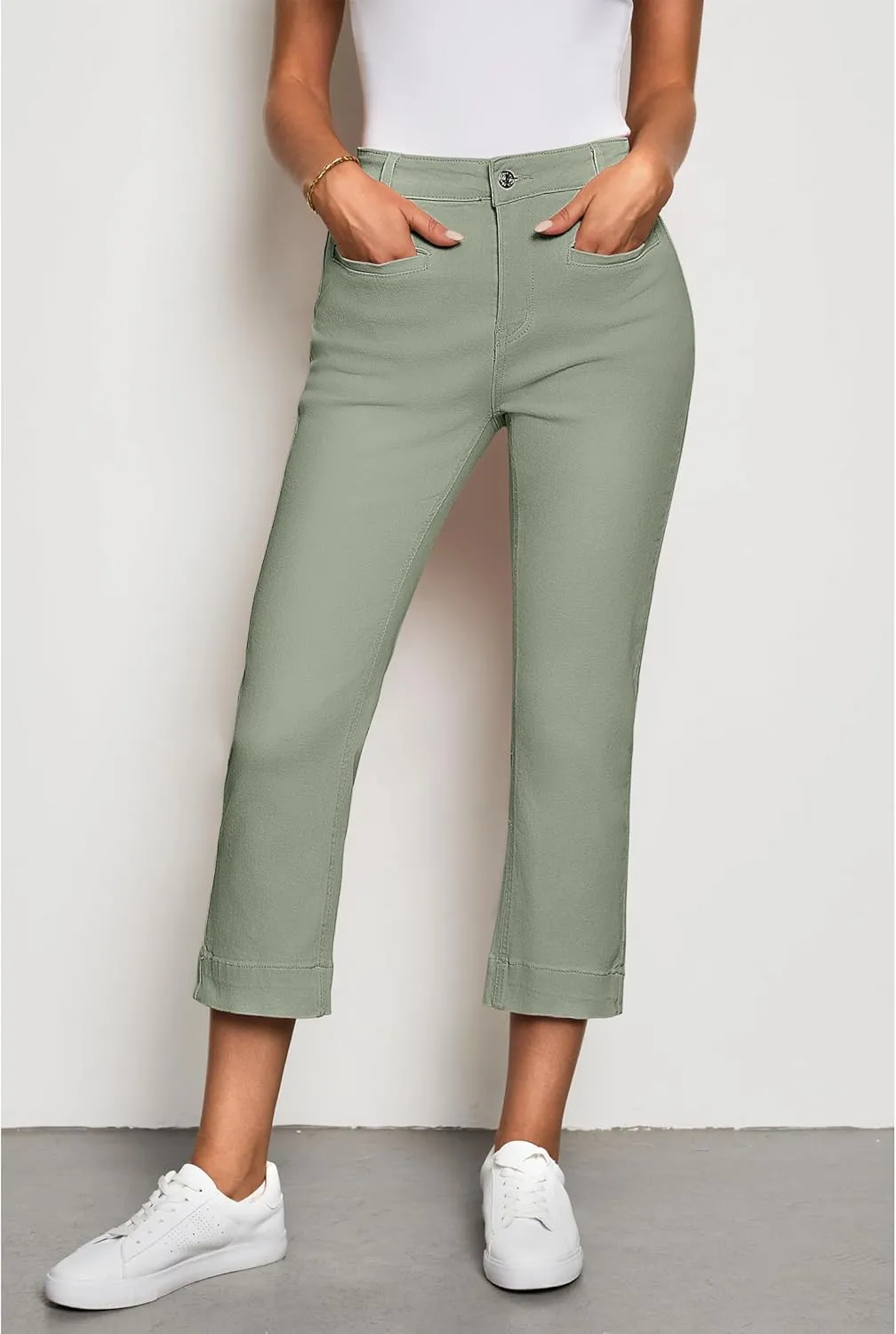 luvamia Capri Jeans for Women High Waisted Slim Straight Stretchy Denim Capris Pants Welt Pockets Casual Cropped Jeans