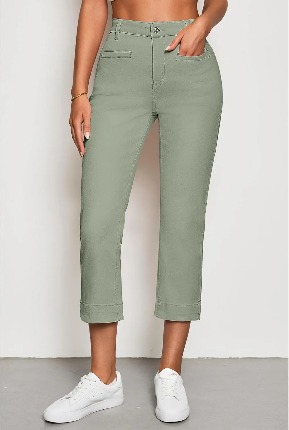 luvamia Capri Jeans for Women High Waisted Slim Straight Stretchy Denim Capris Pants Welt Pockets Casual Cropped Jeans