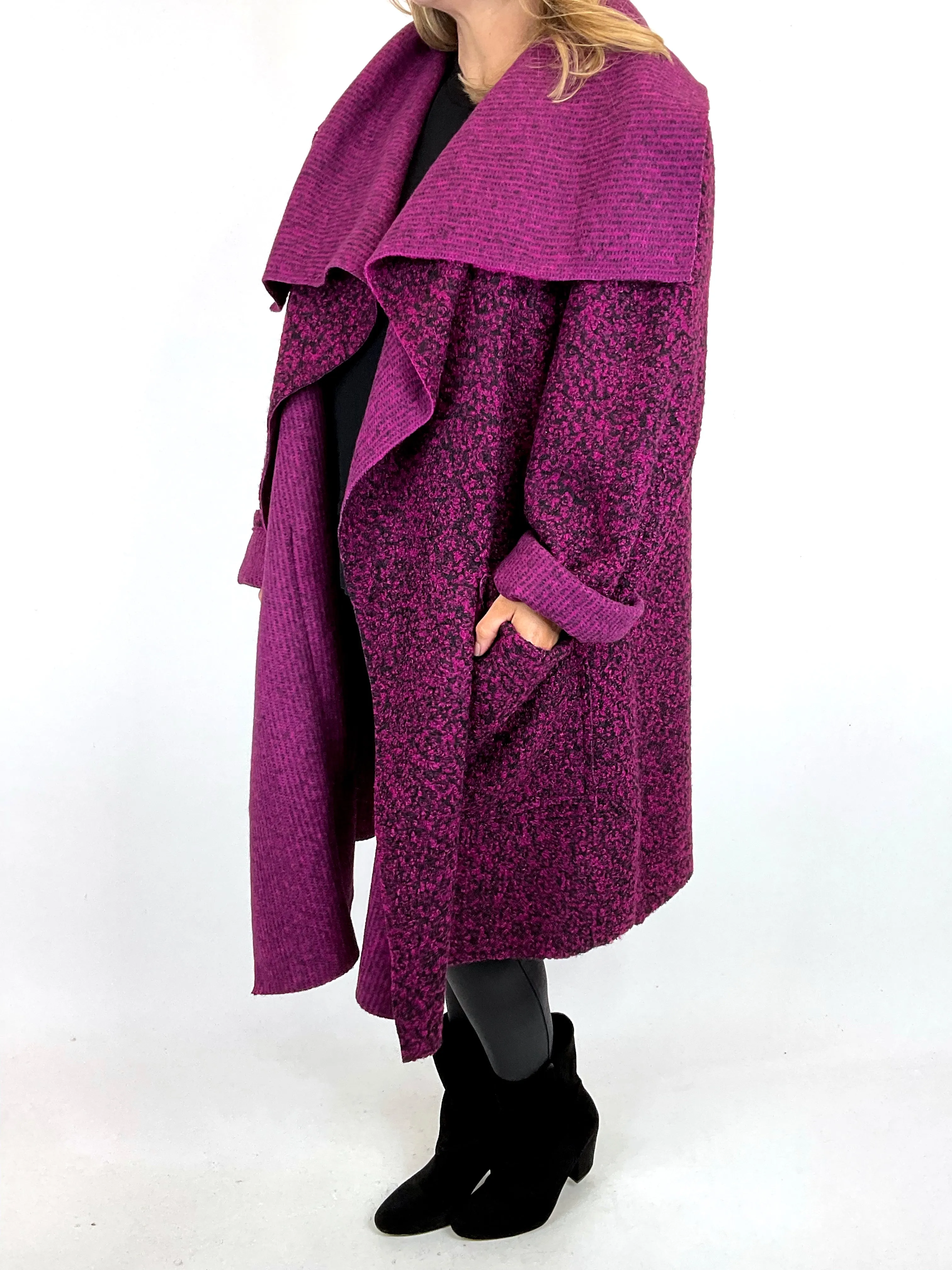 Made in Italy Lagenlook Ami Short Waterfall Boucle Coat in Fuchsia. code 665