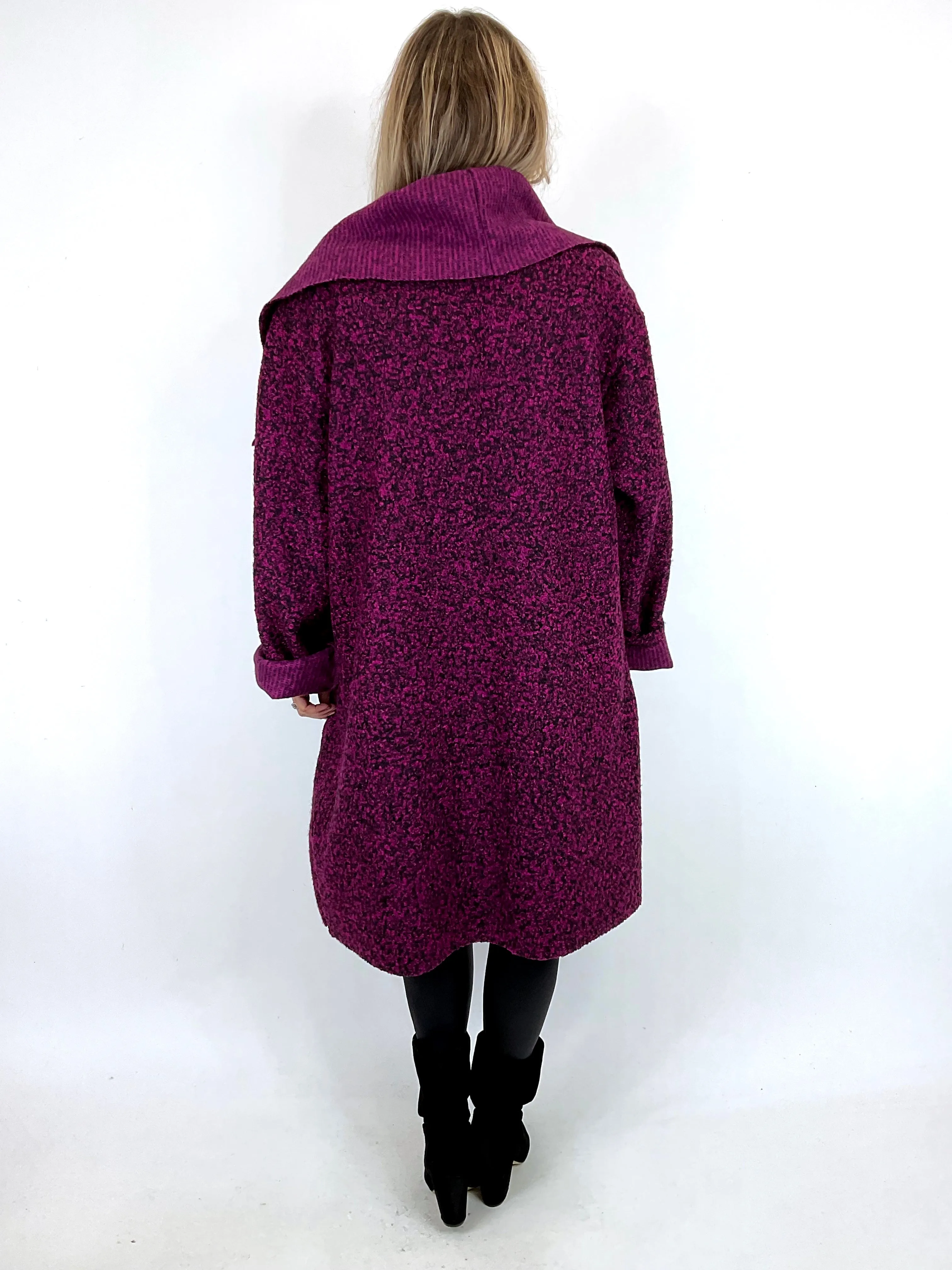 Made in Italy Lagenlook Ami Short Waterfall Boucle Coat in Fuchsia. code 665