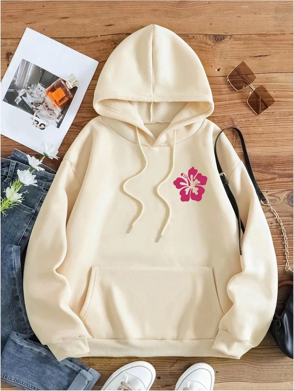 MakeMeChic Women's Letter Graphic Hoodies Pocket Thermal Lined Long Sleeve Pullover Sweatshirt