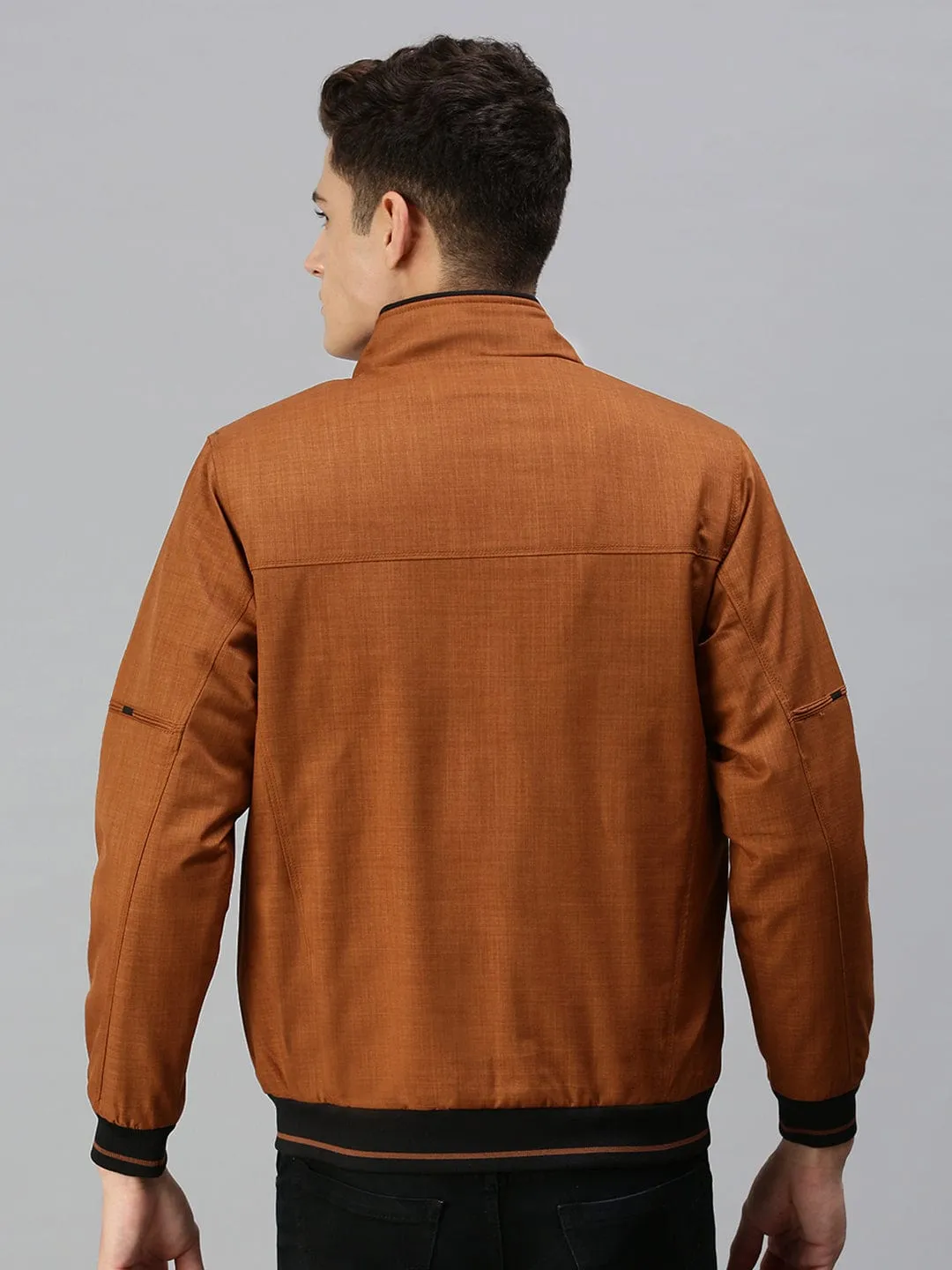 Men Brown Typography Bomber Jacket