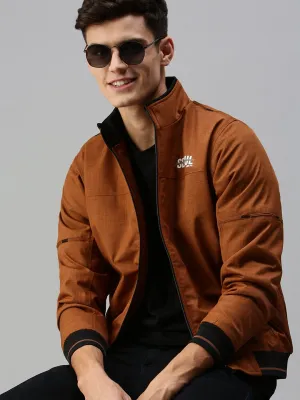 Men Brown Typography Bomber Jacket