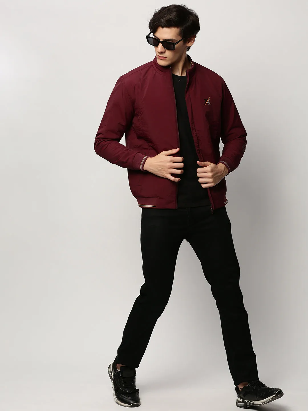 Men Maroon Bomber Jacket