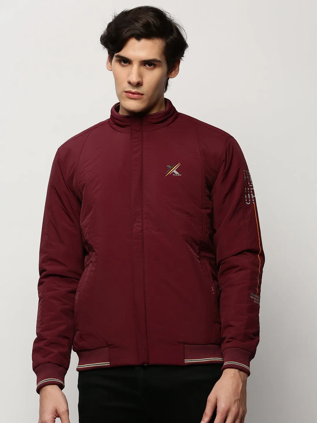 Men Maroon Bomber Jacket