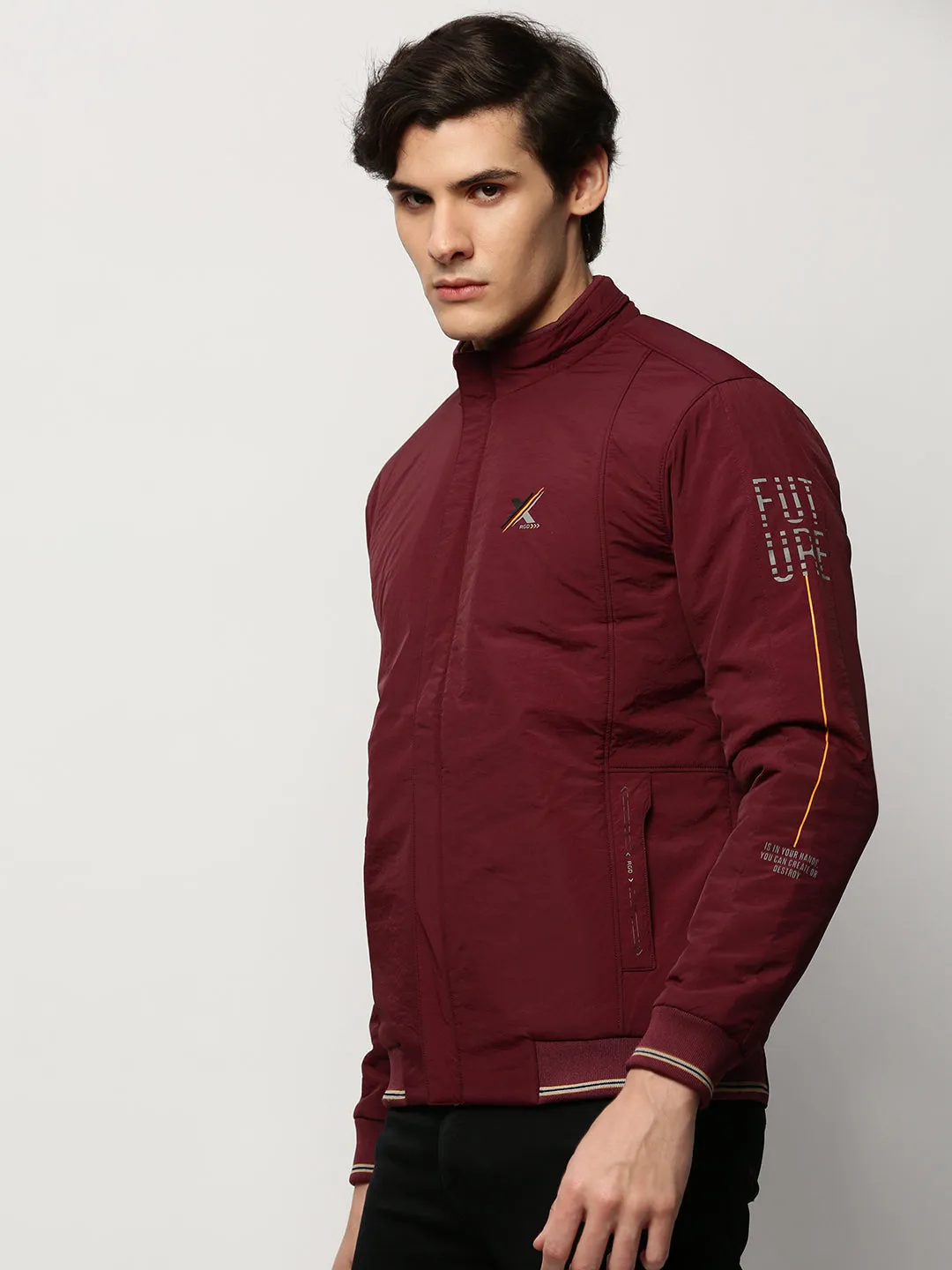 Men Maroon Bomber Jacket