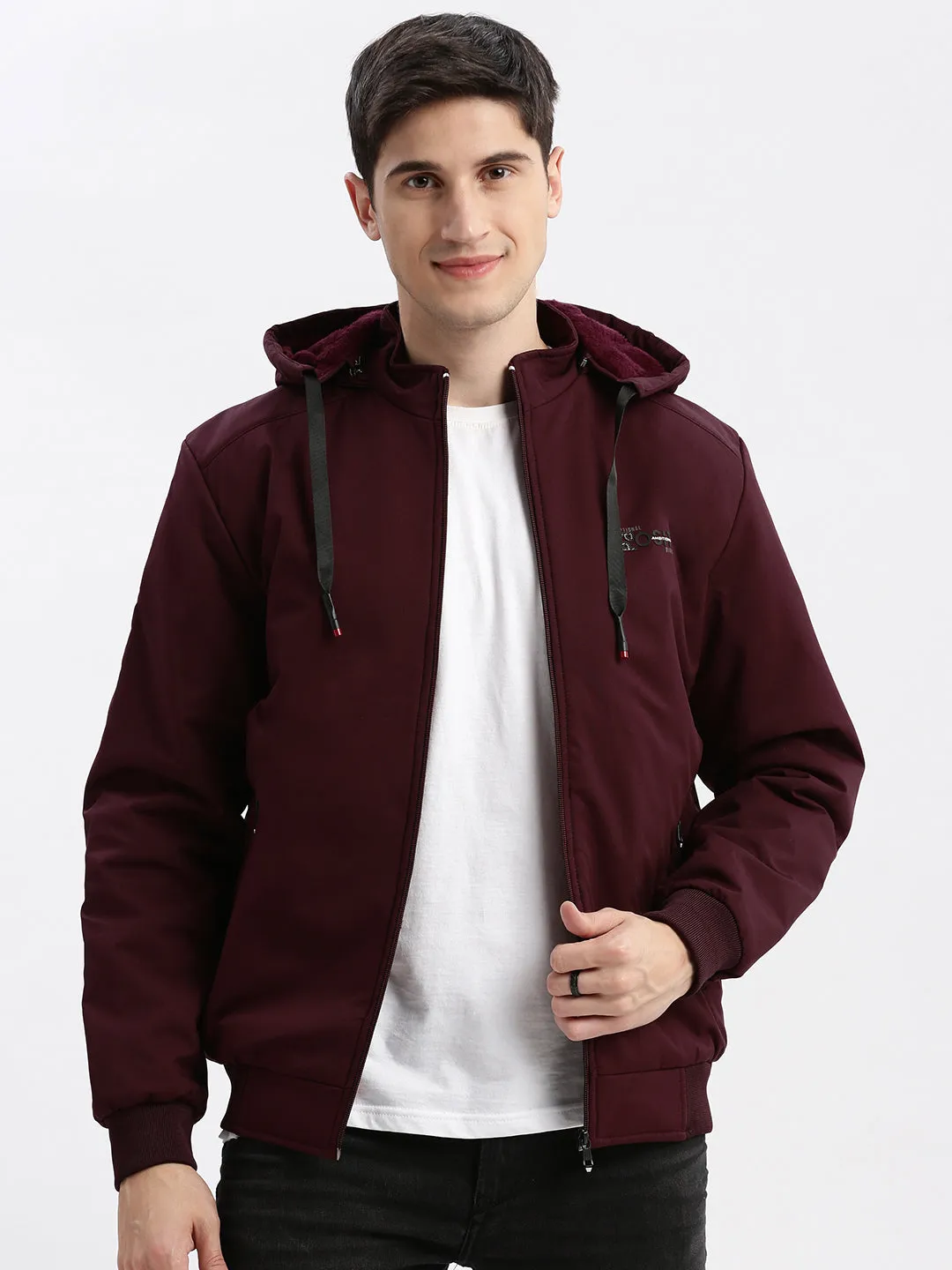 Men Maroon Rapid-Dry Windcheater Hooded Bomber Jacket