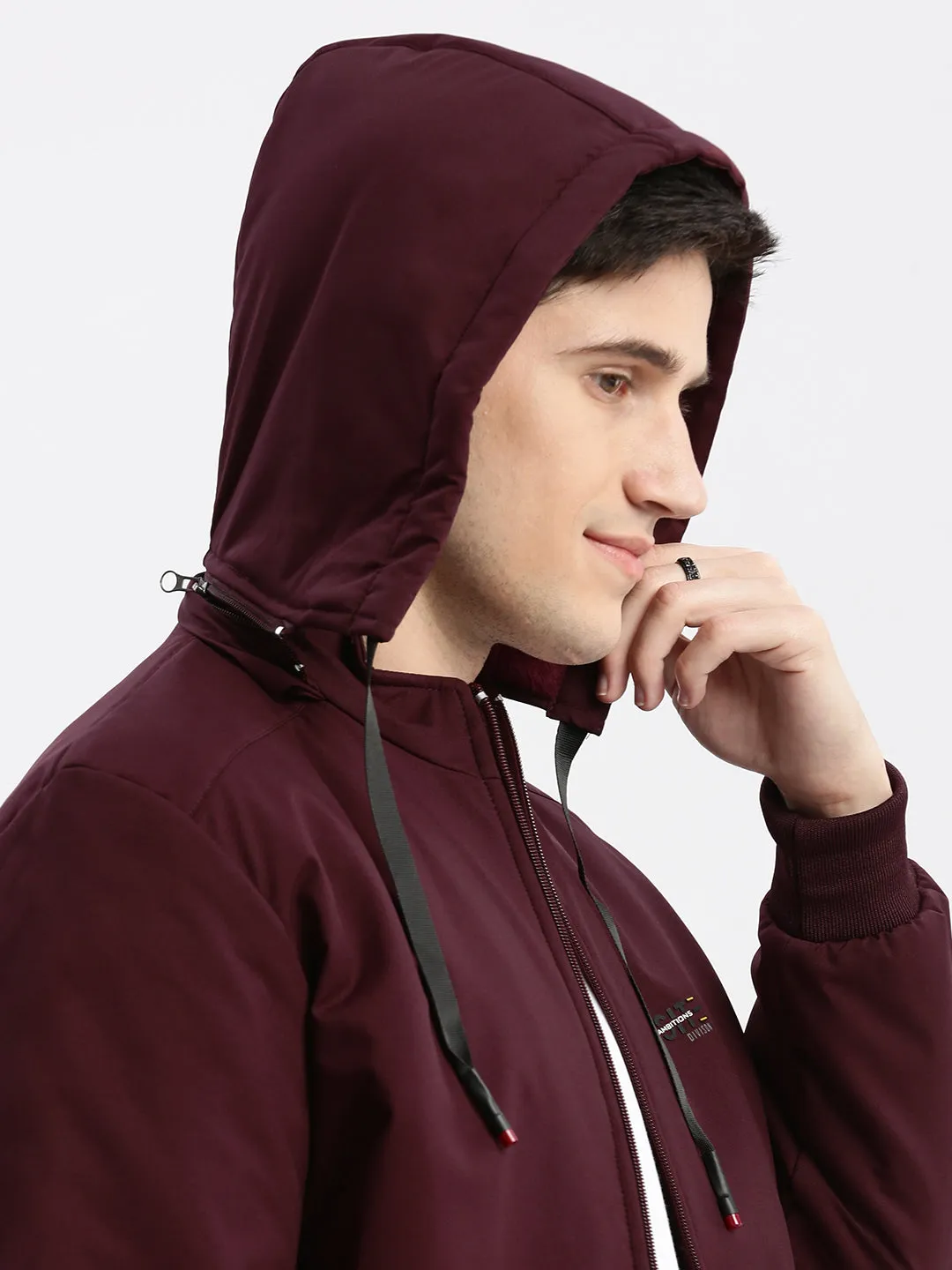 Men Maroon Rapid-Dry Windcheater Hooded Bomber Jacket