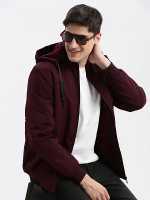 Men Maroon Rapid-Dry Windcheater Hooded Bomber Jacket