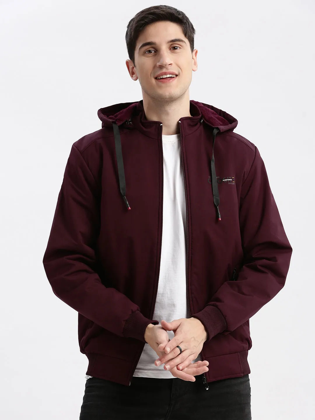 Men Maroon Rapid-Dry Windcheater Hooded Bomber Jacket
