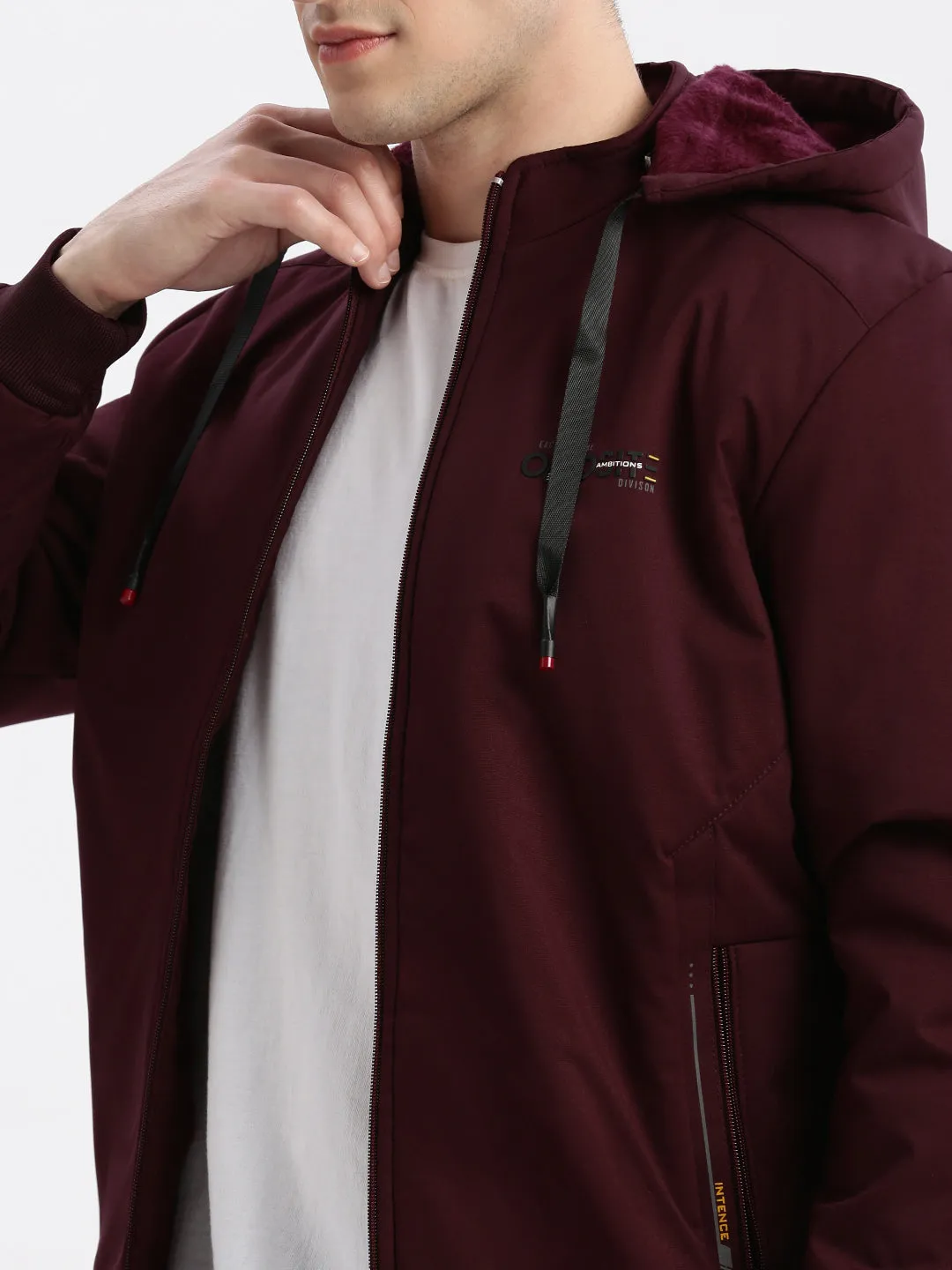 Men Maroon Rapid-Dry Windcheater Hooded Bomber Jacket