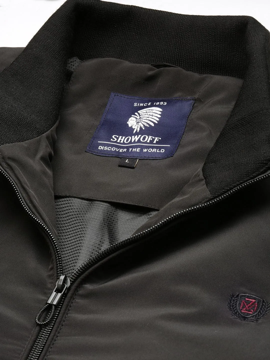 Men Mock Collar Black Classic Bomber Jacket