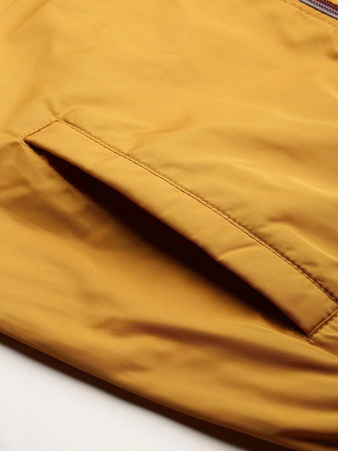 Men Mustard Mock Collar Bomber Jacket