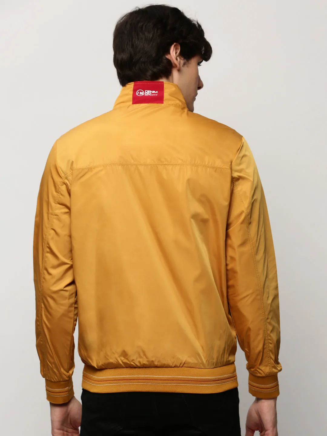 Men Mustard Mock Collar Bomber Jacket
