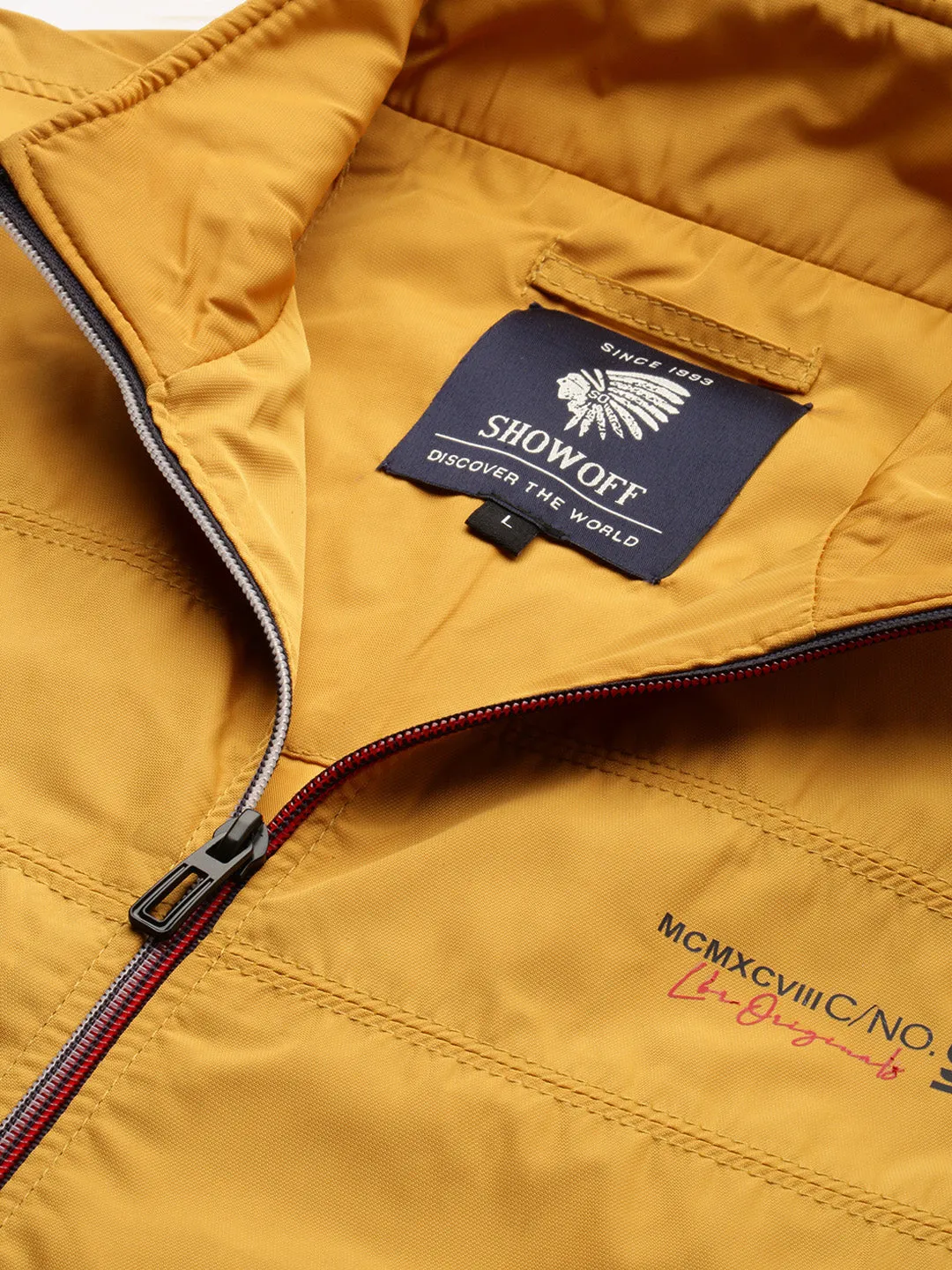 Men Mustard Mock Collar Bomber Jacket