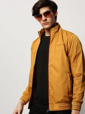 Men Mustard Mock Collar Bomber Jacket