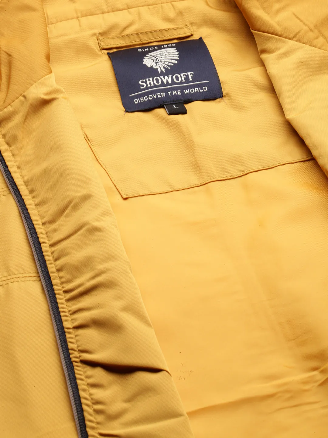 Men Mustard Mock Collar Bomber Jacket