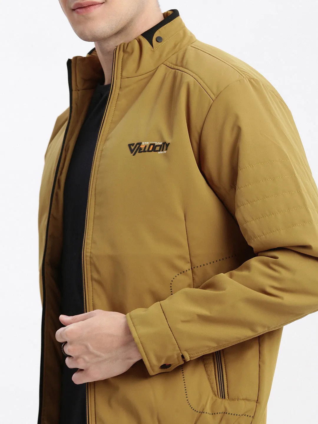 Men Mustard Stand Collar Rapid-Dry Technology Windcheater Bomber Jacket
