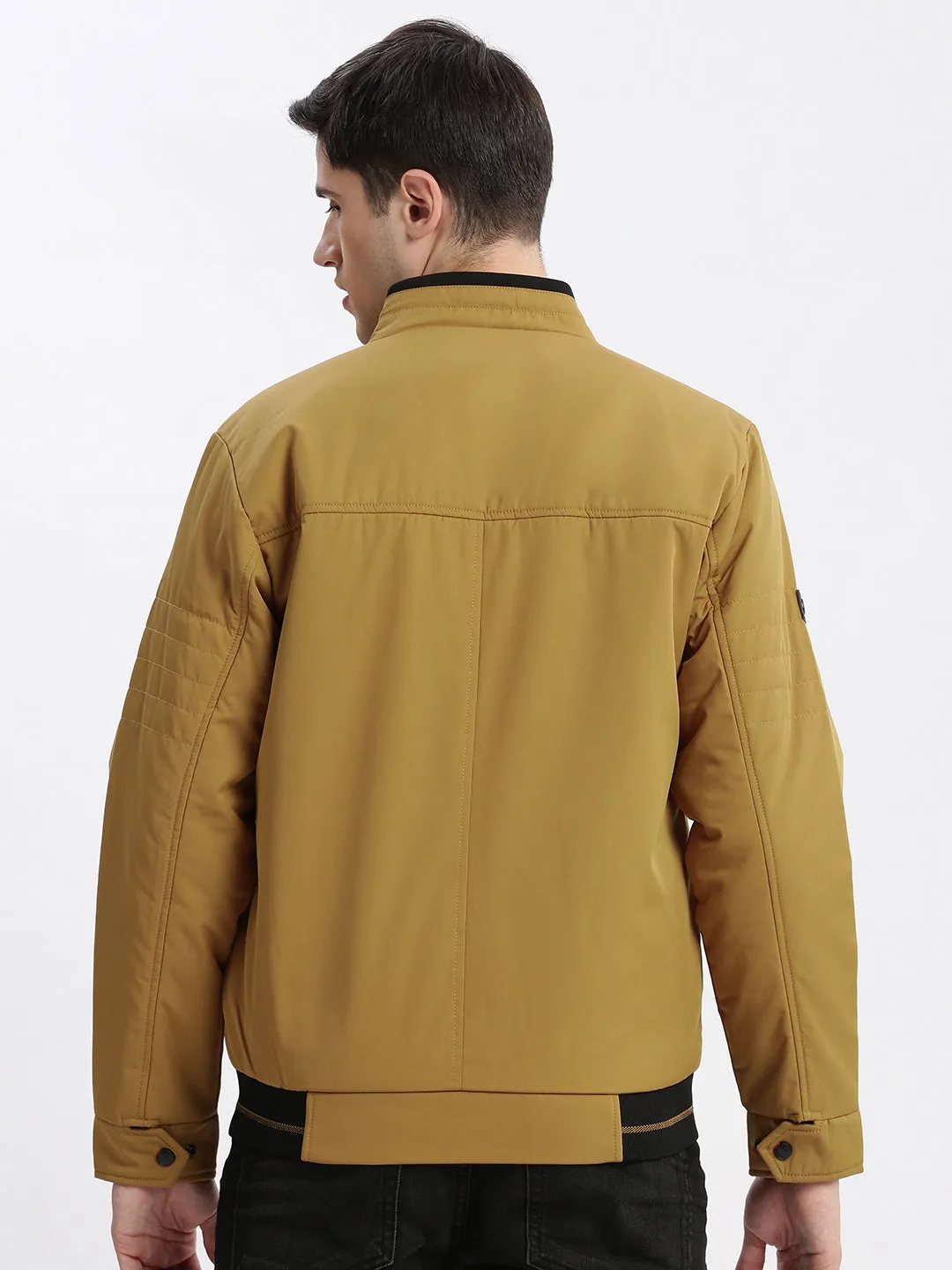 Men Mustard Stand Collar Rapid-Dry Technology Windcheater Bomber Jacket