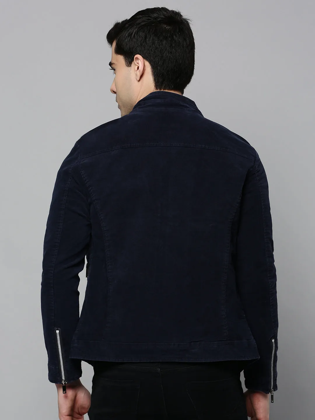 Men Navy Blue Bomber Jacket