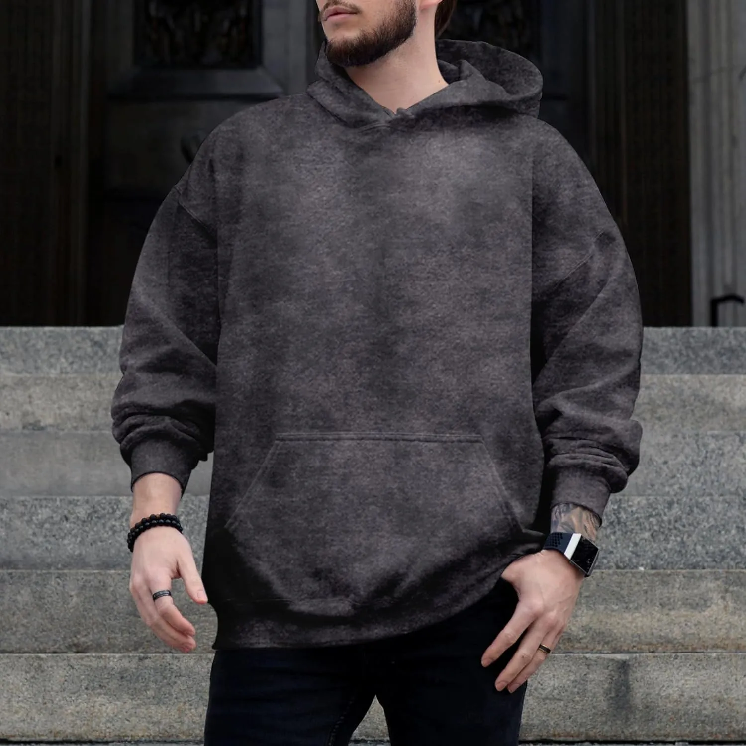 Mens Acid Wash Hoodie Oversized Vintage Hoodies Cotton Hooded Sweatshirt Retro Baggy Basic Pullover Streetwear Top