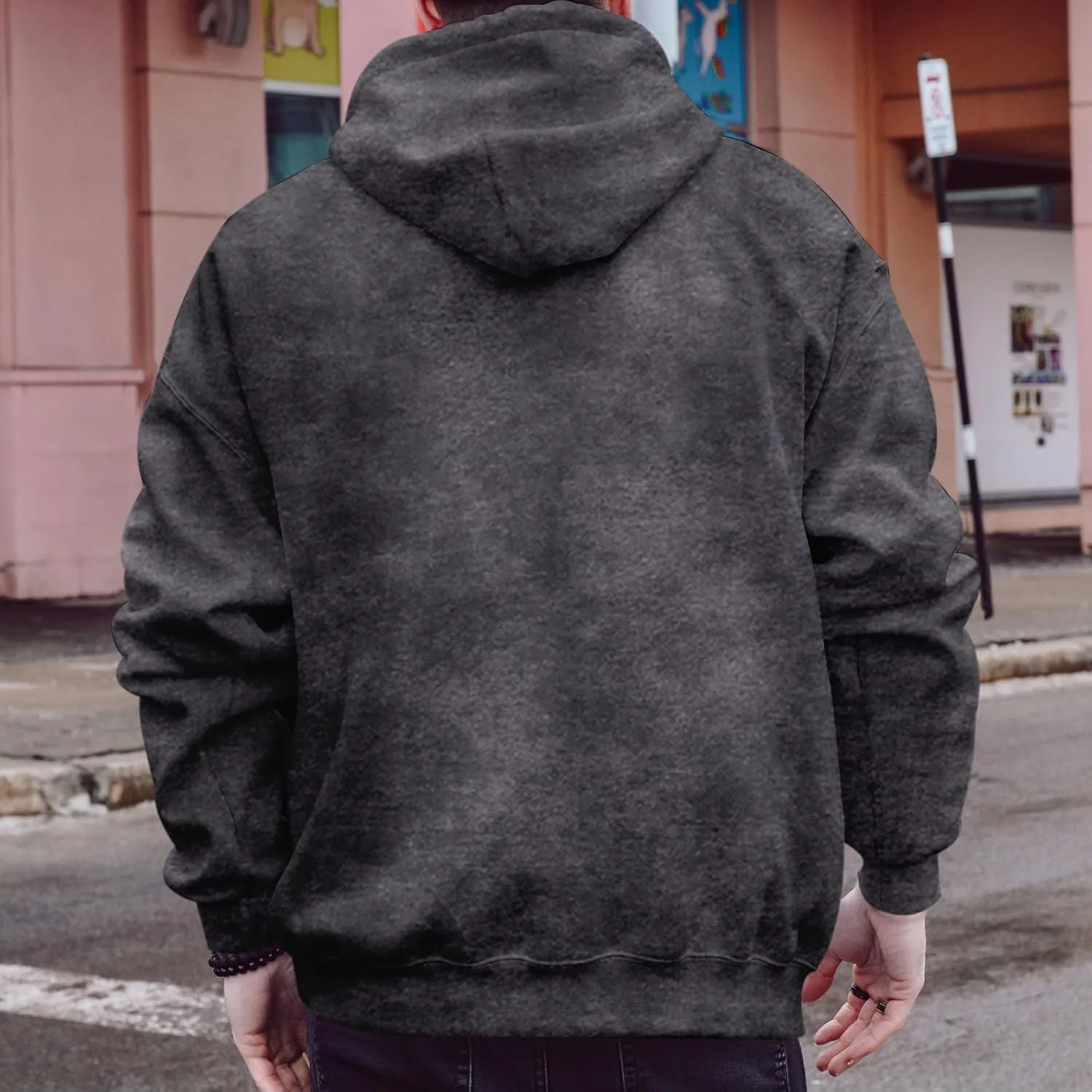Mens Acid Wash Hoodie Oversized Vintage Hoodies Cotton Hooded Sweatshirt Retro Baggy Basic Pullover Streetwear Top