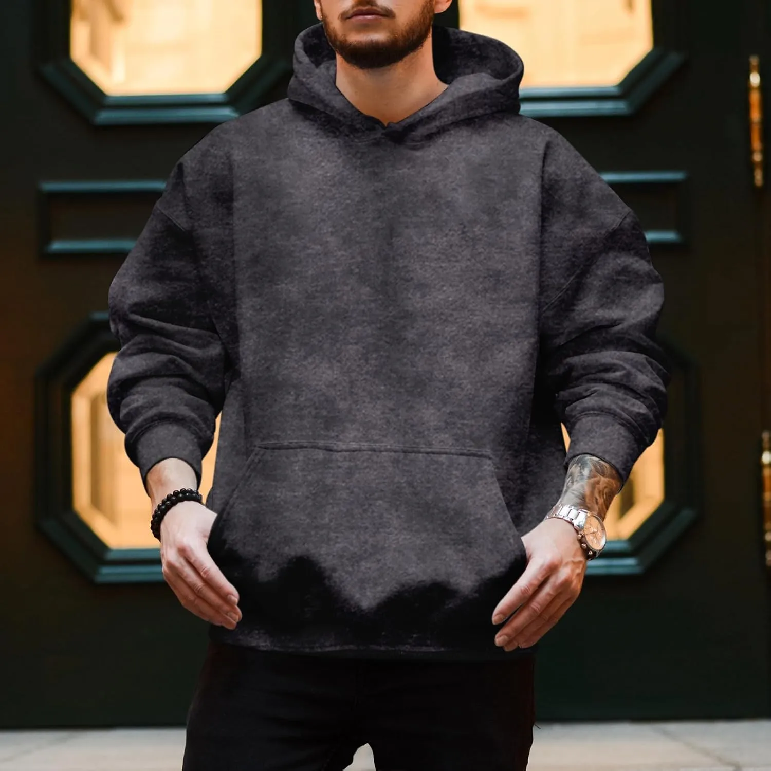 Mens Acid Wash Hoodie Oversized Vintage Hoodies Cotton Hooded Sweatshirt Retro Baggy Basic Pullover Streetwear Top